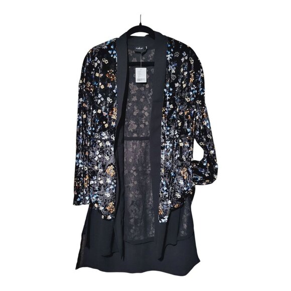 Out From Under- Urban Black Floral Velvet Kimono Womens XS/S Boho Romantic Tunic - Picture 3 of 15